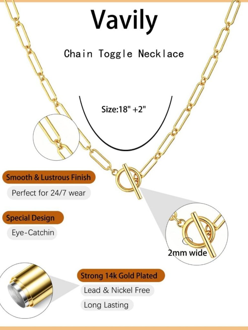 Trendy 14K Gold Plated Thick Rope Paperclip Chain Necklace for Women - Picture 6 of 9